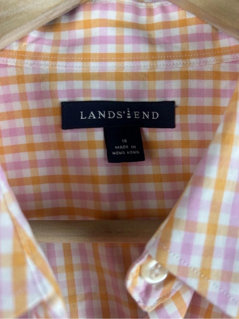Lands End Women's Shirt Size Plus 16 Orange Gingham Cotton Button Preppy Spring - Picture 3 of 7